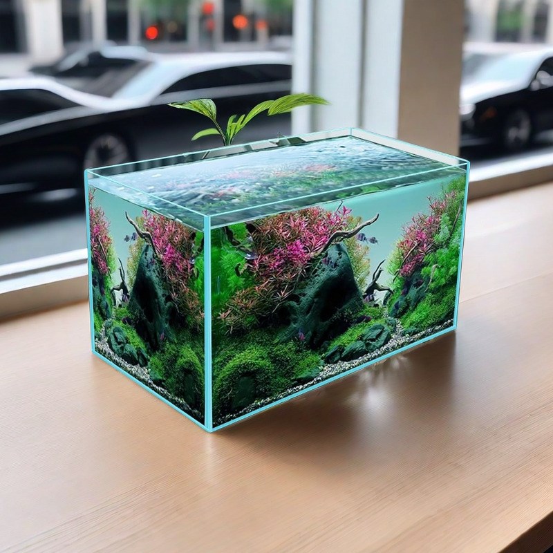 金晶五线超白玻璃鱼缸小型客厅桌面水草造景溪流缸海水金鱼乌龟缸