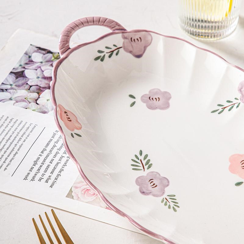 陶瓷双耳鱼盘家用2024新款蒸鱼专用盘子装鱼碗鱼盆餐具长方形碟子