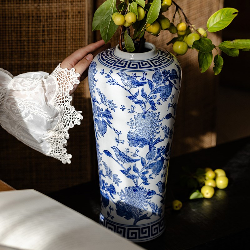 复古青花瓷花瓶摆件大号中式客厅玄关插花水培高级感装饰陶瓷花瓶