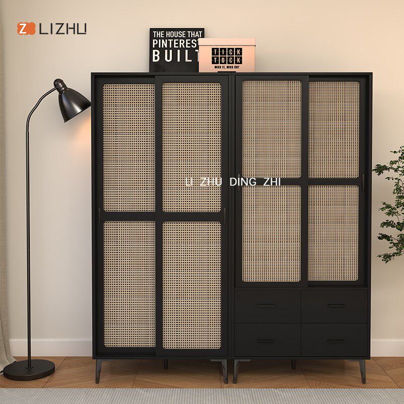 日式设计师款衣柜小户型家用推拉门储物柜子简约复古衣橱组合定制