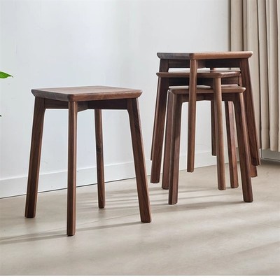 北美黑胡桃木实木凳子家用成人高板凳方凳客厅餐桌凳化妆凳餐凳