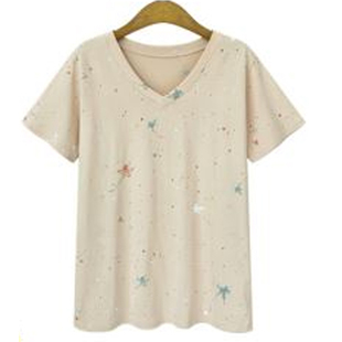 短袖 大码 新款 2021胖mm夏装 T恤女大号胖妹妹宽松显瘦V领上衣女 女装