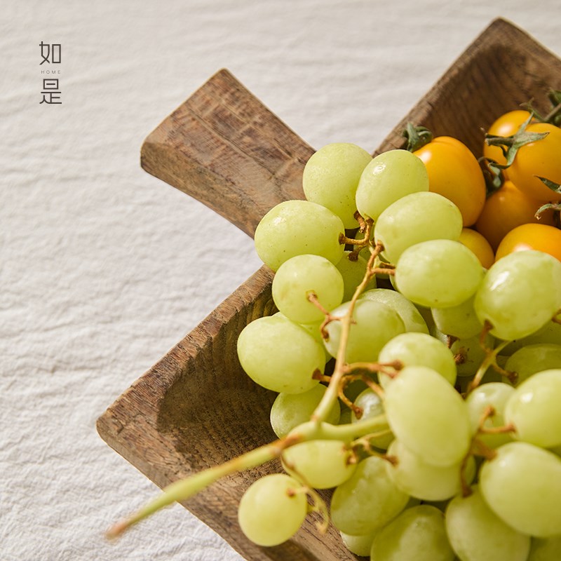 如是/侘寂风木质双耳托盘复古做旧餐盘木质果盘民宿餐厅装饰摆件