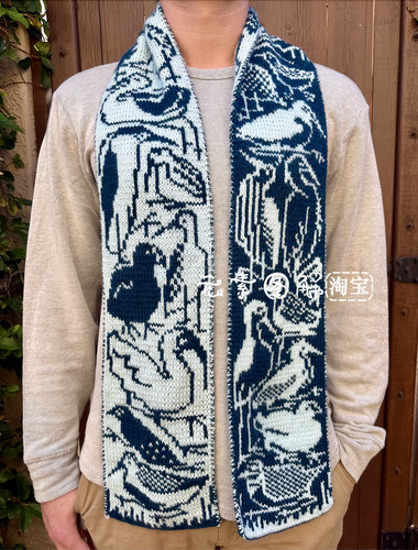 [英文]Wading Birds Scarf 图解 双面提花围巾围脖编织图解教程