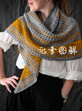 1436里弄披肩 提花罗纹三角形女士围巾图解编织教程中文字版
