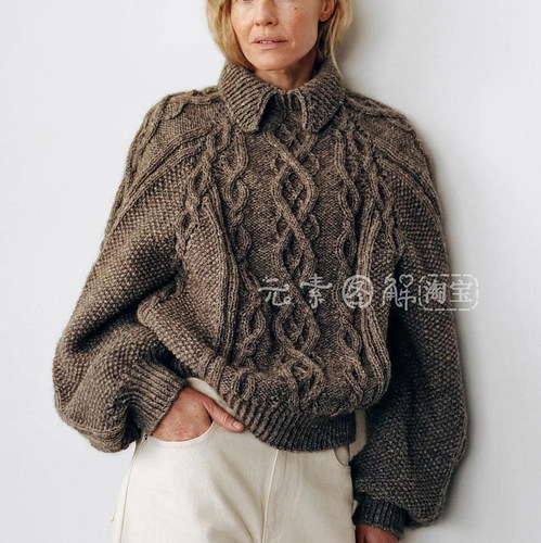 [英文]Laesø Knit 女士翻领套衫麻花毛衣编织图解文字教程