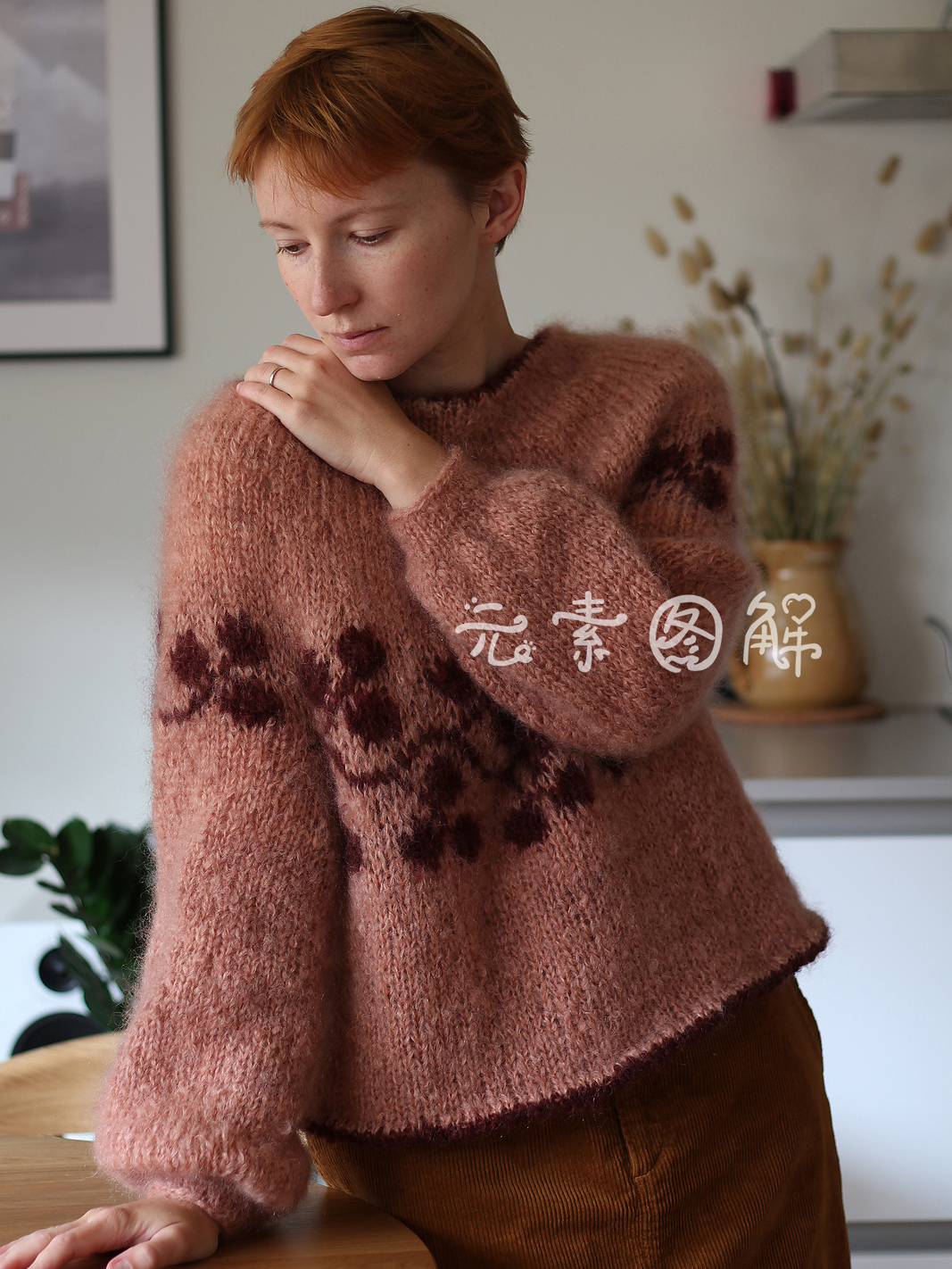 一剪梅套衫图解提花 女士圆领圆肩提花毛衣编织教程文字图解教程