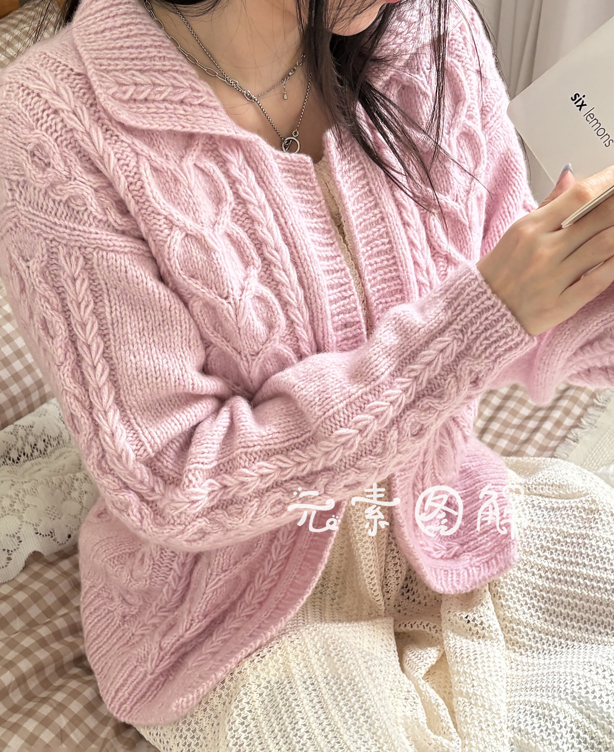 法式亲吻开衫图解女士麻花翻领毛衣图解编织教程图表符号图解教程