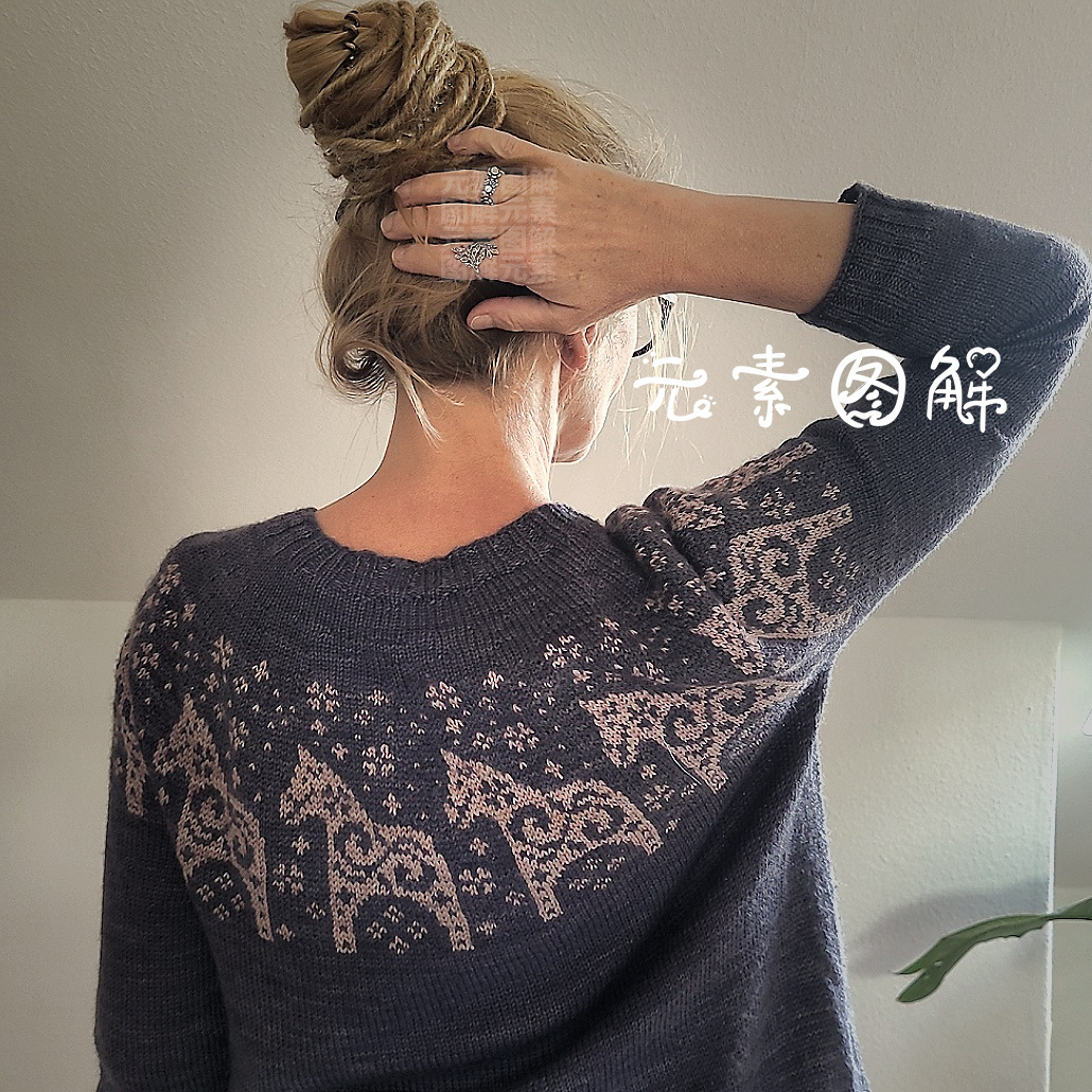 木马套衫图解提花  女士圆领毛衣图解编织教程 中文字图解教程