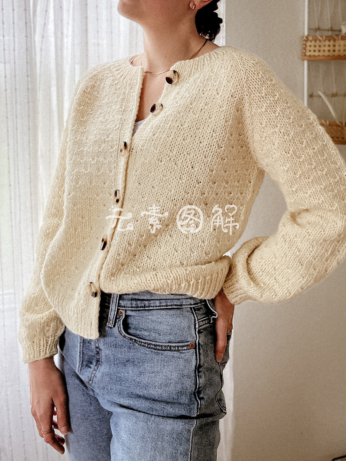 雪糕开衫 女士长/短袖2织圆领斜插肩袖 毛衣图解编织教程中文字版