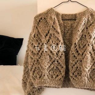 克洛蒂尔德开衫图解 女士镂空花插肩袖 毛衣编织图解教程中文字版