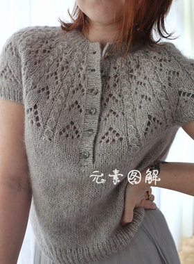潘西短袖图解  圆领圆肩育克开衫 女士毛衣图解编织教程中文字版