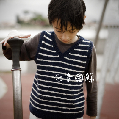菲克儿童背心图解0-10岁 V领条纹马甲图解编织教程中文字图解教程