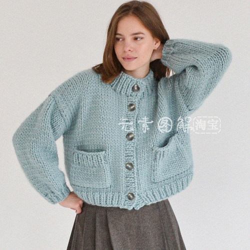 [英文]Teddy Cardigan图解 女士粗棒针开衫毛衣编织图解教程