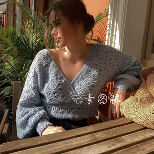 876薇妮莎图解  高腰深V领镂空上衣 女士毛衣编织教程中文字版