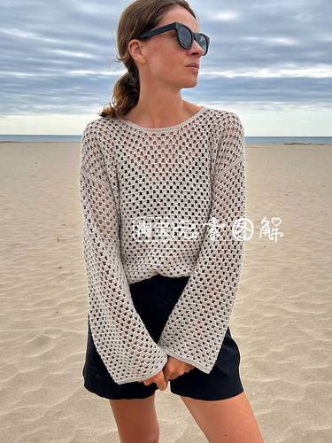 [英文]Tropez Sweater钩针图解 女士镂空套衫毛衣编织图解教程