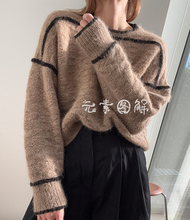 佐伊套衫图解 女士纹理落肩毛衣图解编织教程 中文字图解教程