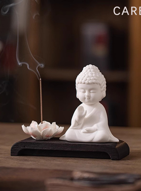 德国禅意白瓷如来线香炉茶桌装饰