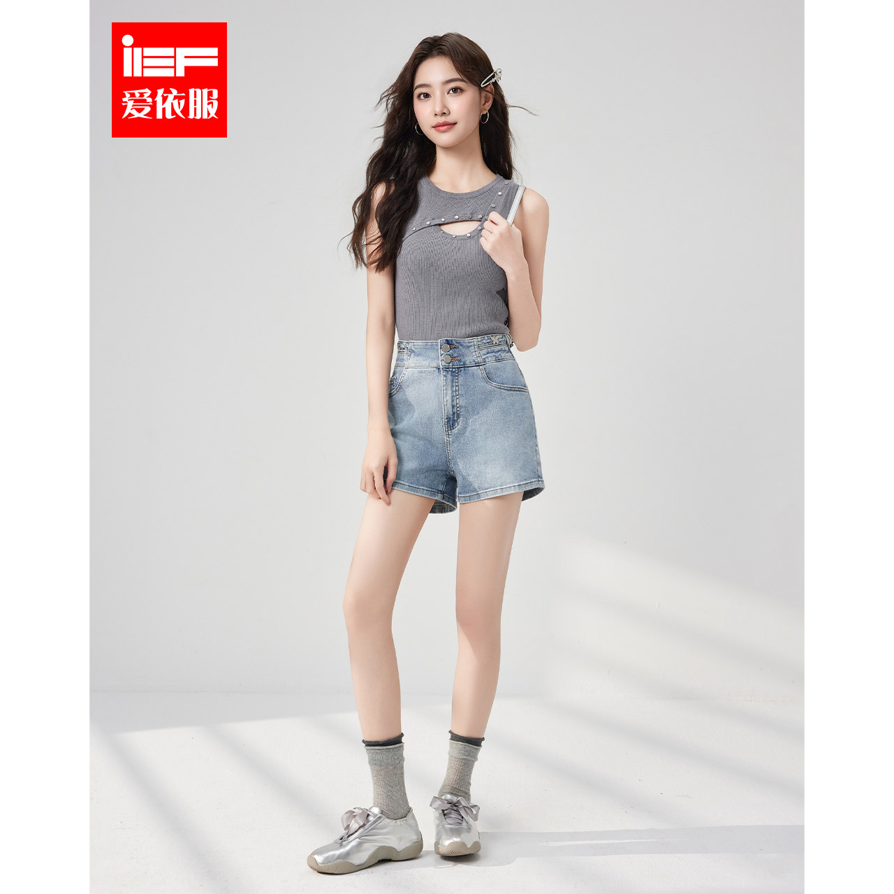IEF/爱依服【门店同款】2025夏季新款韩版简约百搭辣妹牛仔短裤