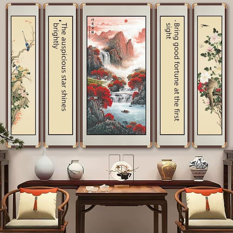 国画客厅挂画新中国风乡村馆对联书画山水画壁挂壁画国画装饰画