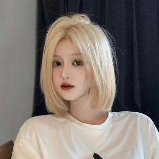 白金色假发女短发lolita日常减龄中分波波头高颅顶蓬松自然全头套