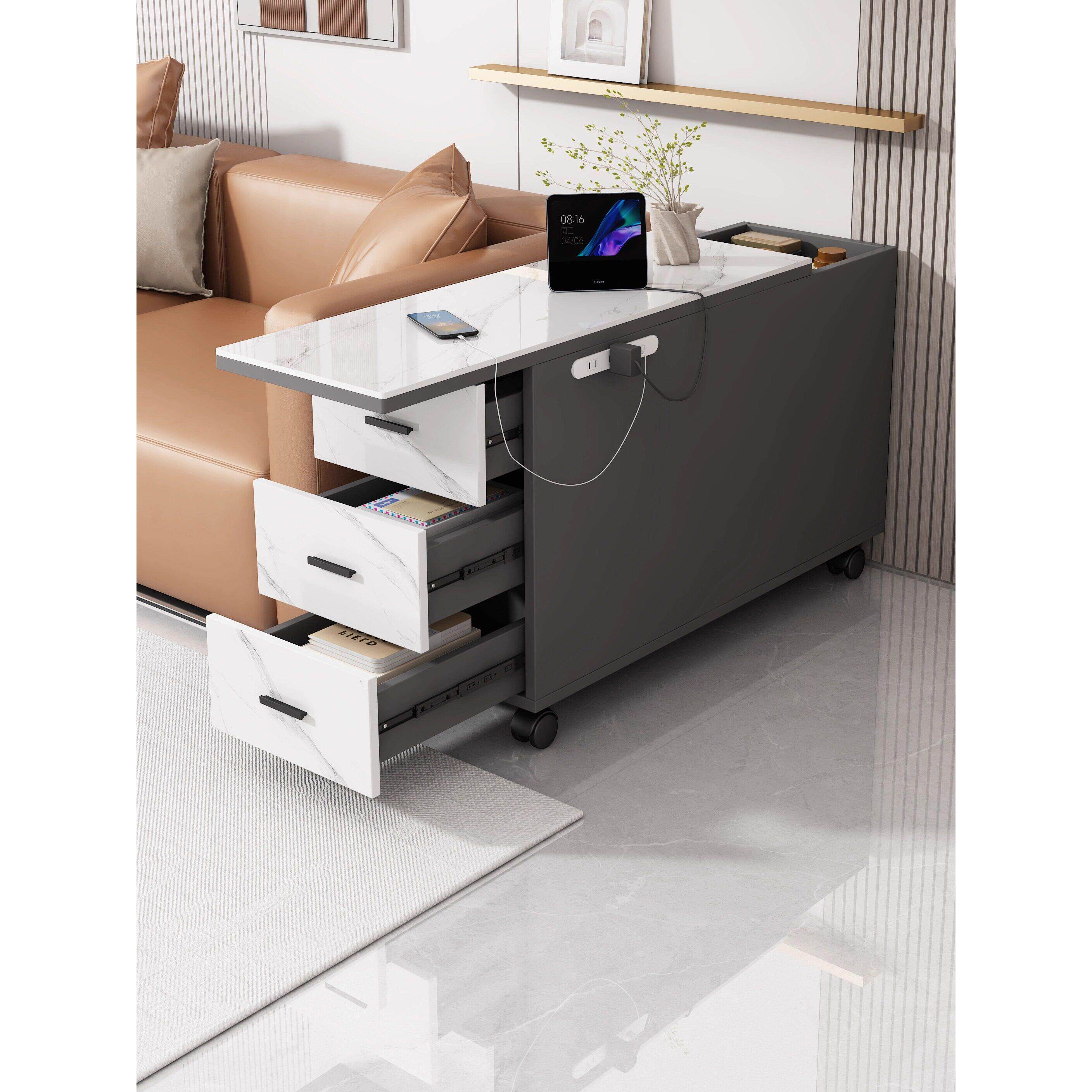 沙发旁边的边柜可移动边几轻奢高级感侧边柜客厅岩板夹缝置物柜子