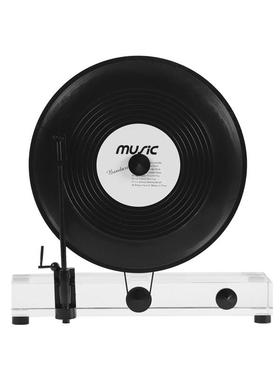 现代轻奢立式复古留声机黑胶唱片水晶创意摆件模型桌面书房样板间