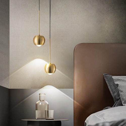 全铜卧室床头吊灯轻奢现代简约极简长线吧台客厅背景墙装饰吊线灯