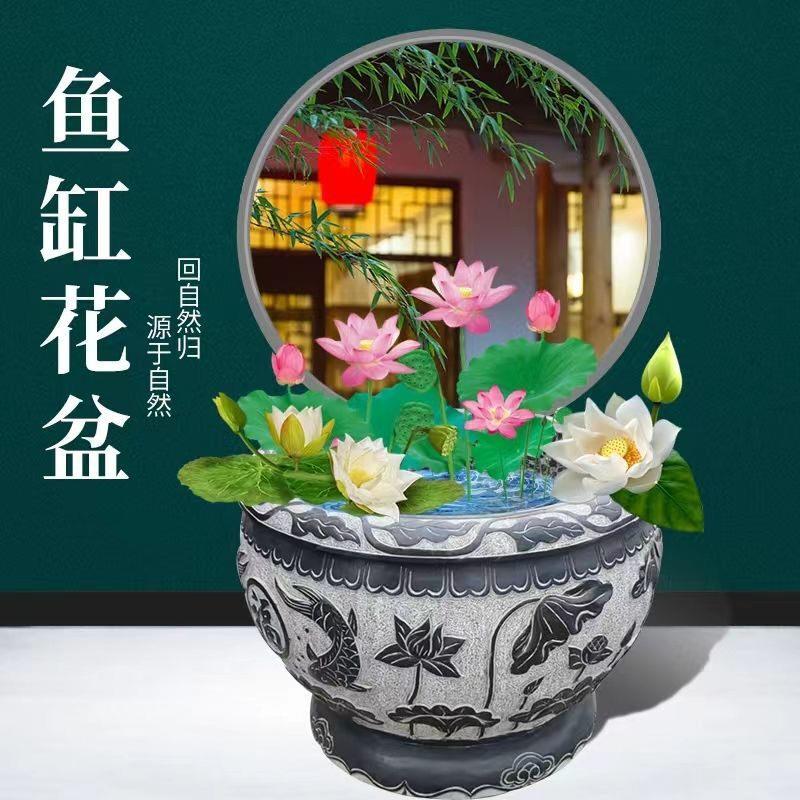 石雕鱼缸花盆青石庭院水缸石头大缸养鱼石缸石材圆缸荷花鱼石盆