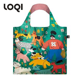 LOQI艺术插画购物袋轻便时尚环保袋折叠防泼水单肩包大容量 遛狗