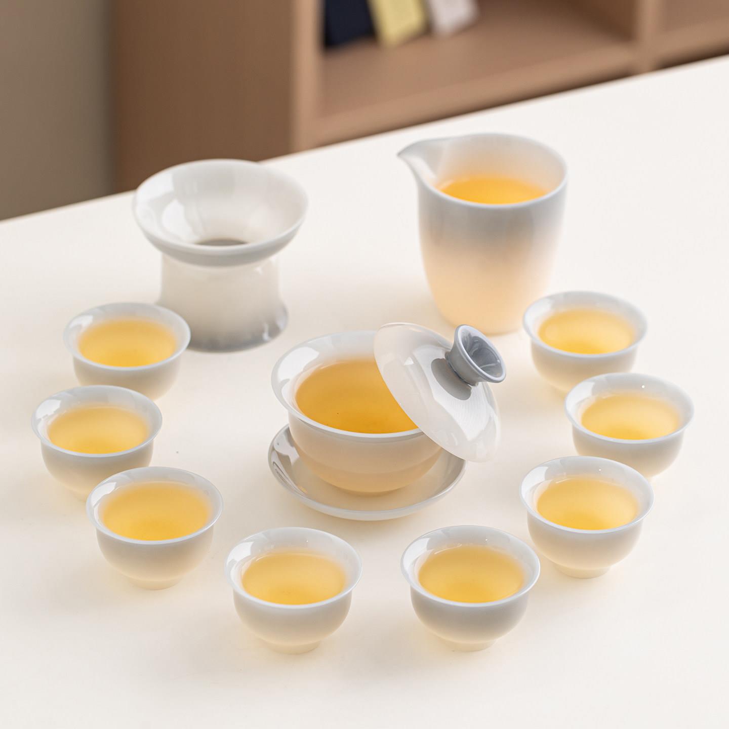 渐变灰璞玉瓷茶具套装功夫茶具全套陶瓷泡茶碗家用客厅冲茶杯盖碗