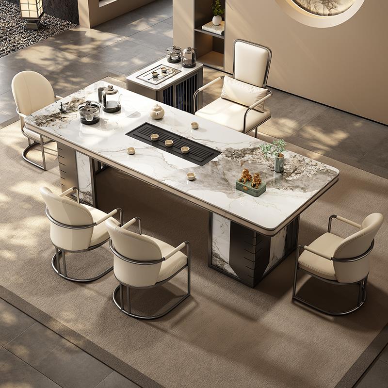 轻奢简约现代岩板茶桌椅组合阳台烧水壶一体办公室石板小茶台茶几