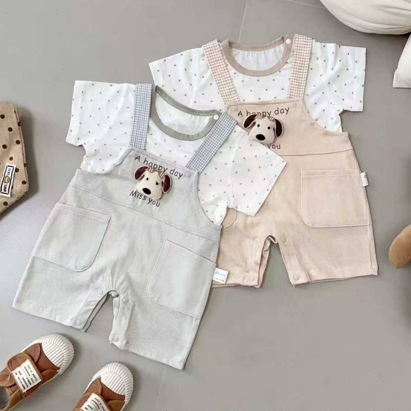 婴儿背带裤纯棉夏季薄款短袖短裤套装男女宝宝外出服连体衣