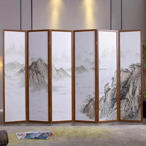 新中式屏风隔断客厅2025新款酒店办公室遮挡可折叠移动实木玄关墙