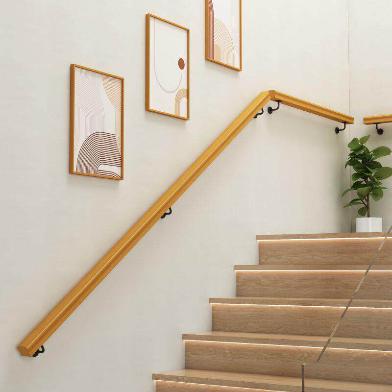 靠墙上实木楼梯扶手栏杆老人安全木扶手装饰高级室内阁楼走廊拉手