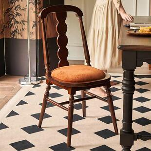 实木软包餐椅法式复古实木餐桌靠背椅客厅单人椅2026新款中古书椅