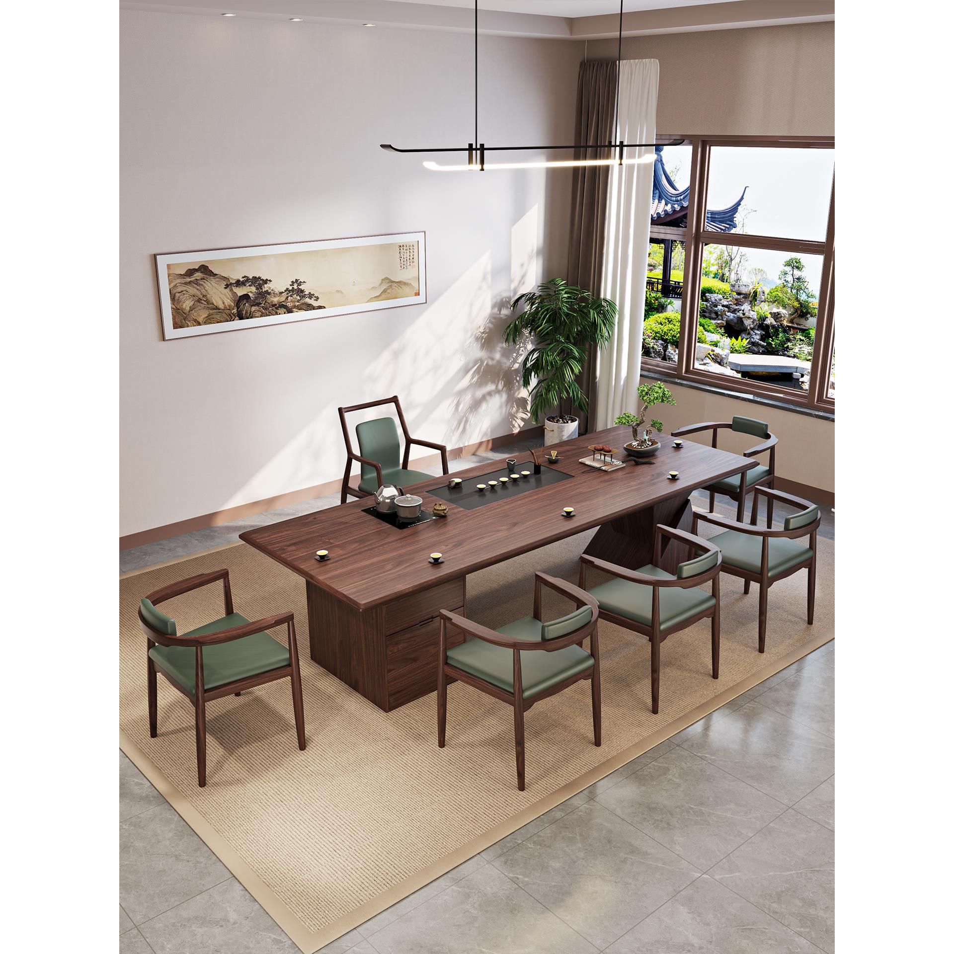 胡桃木茶桌椅组合柜子一体高端客厅家用茶室办公茶楼泡茶桌茶几