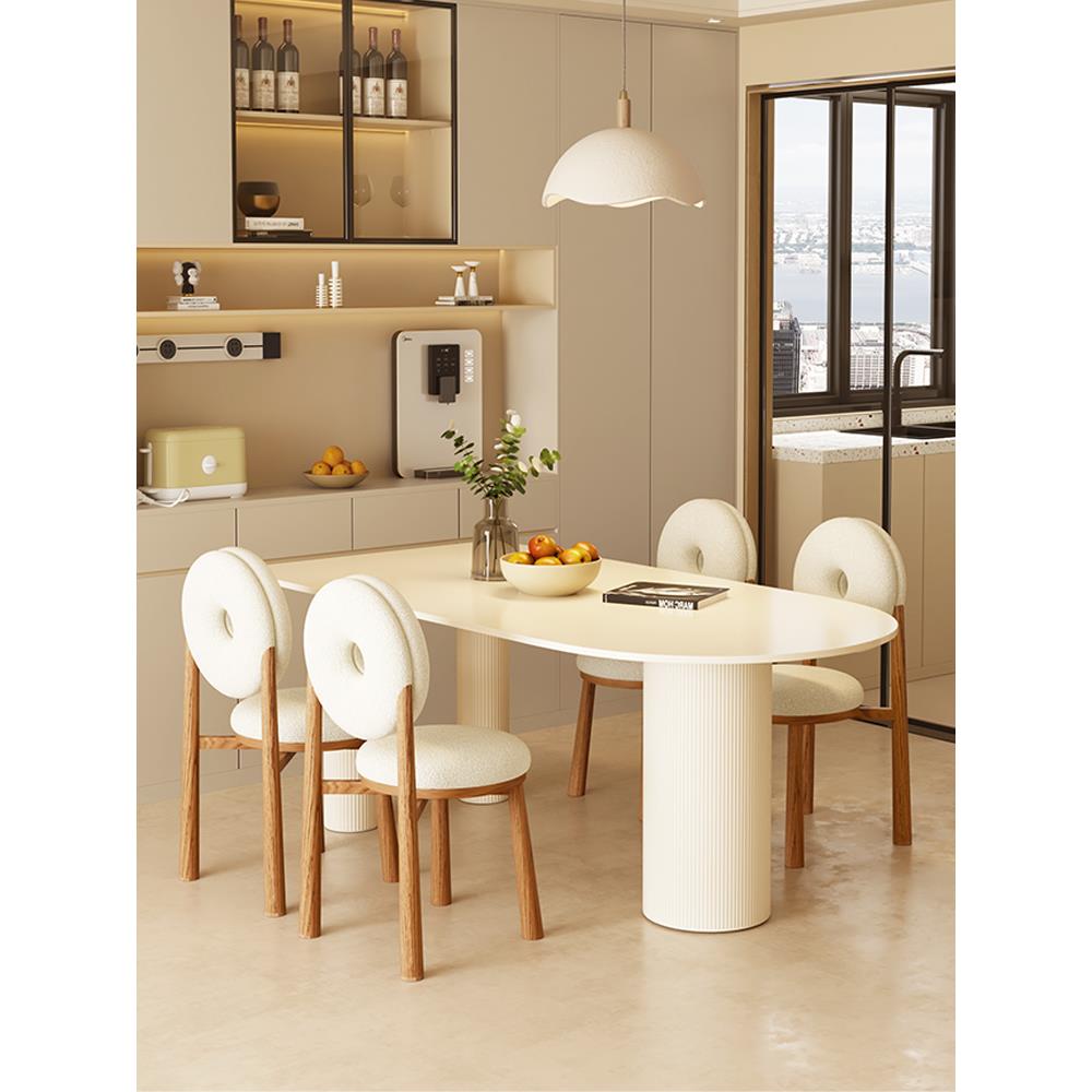 岩板餐桌小户型家用饭桌法式奶油风半圆岛台现代简约餐桌椅子组合