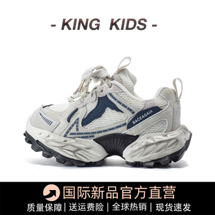 儿童运动鞋真皮透气女童老爹鞋2026新款魔术贴厚底男童软底休闲鞋