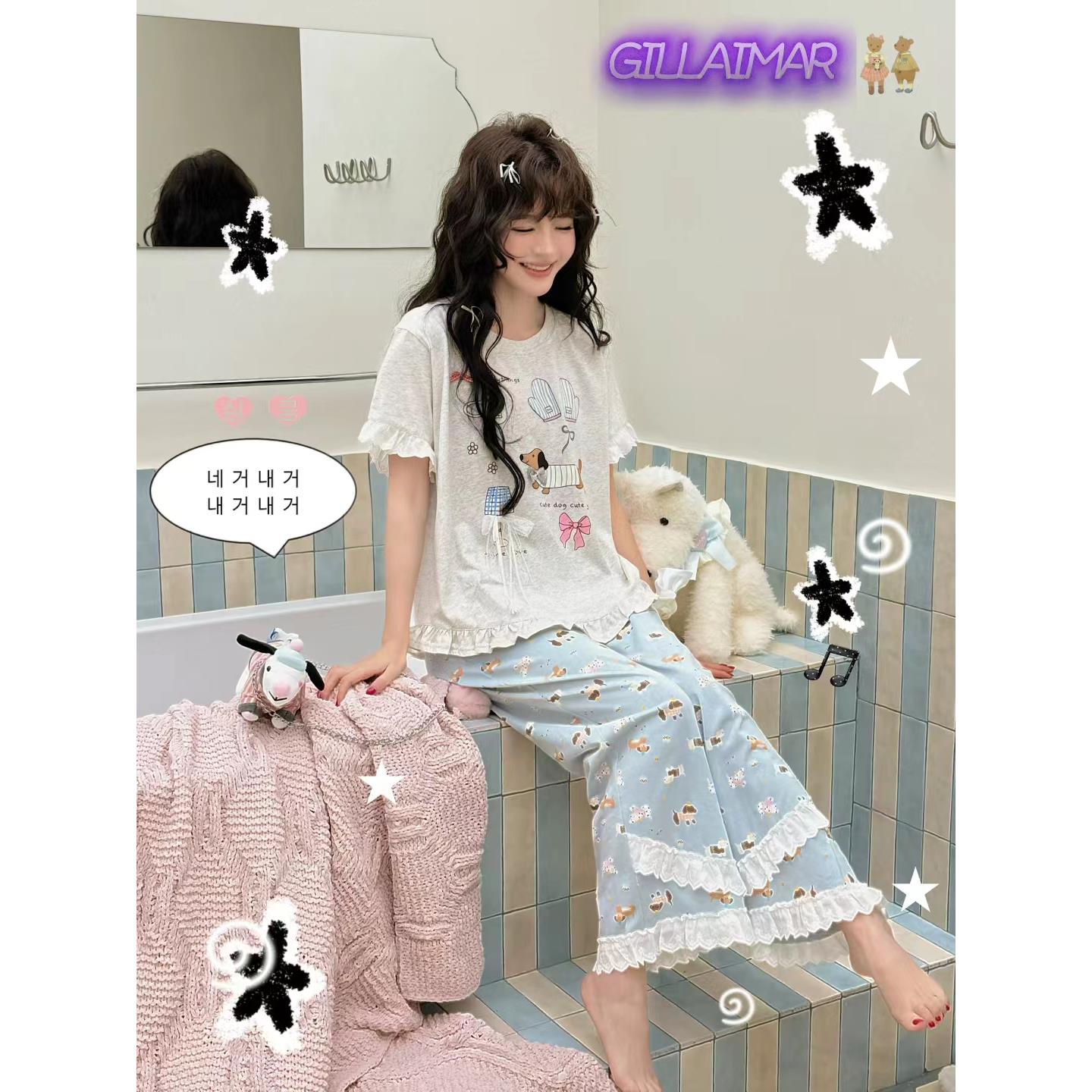 小熊家夏季新款短袖长裤睡衣