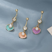 DZ0326欧美跨境性感微镶锆石贝壳珍珠钉脐饰不锈钢人体穿刺肚脐环