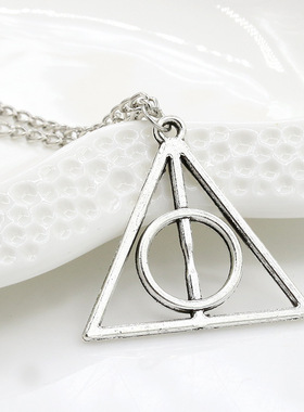 欧美外贸哈利波特项链 卢娜死亡圣器三角圆形吊坠复古项饰毛衣链