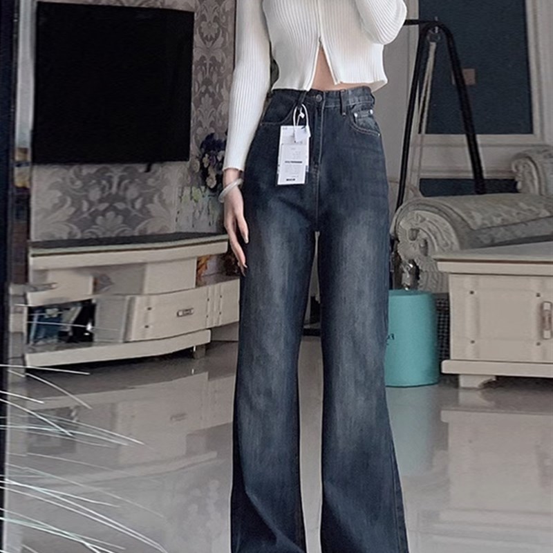 不贴腿喇叭裤大码女装裤子秋季梨形身材显瘦显腿长复古微喇牛仔裤