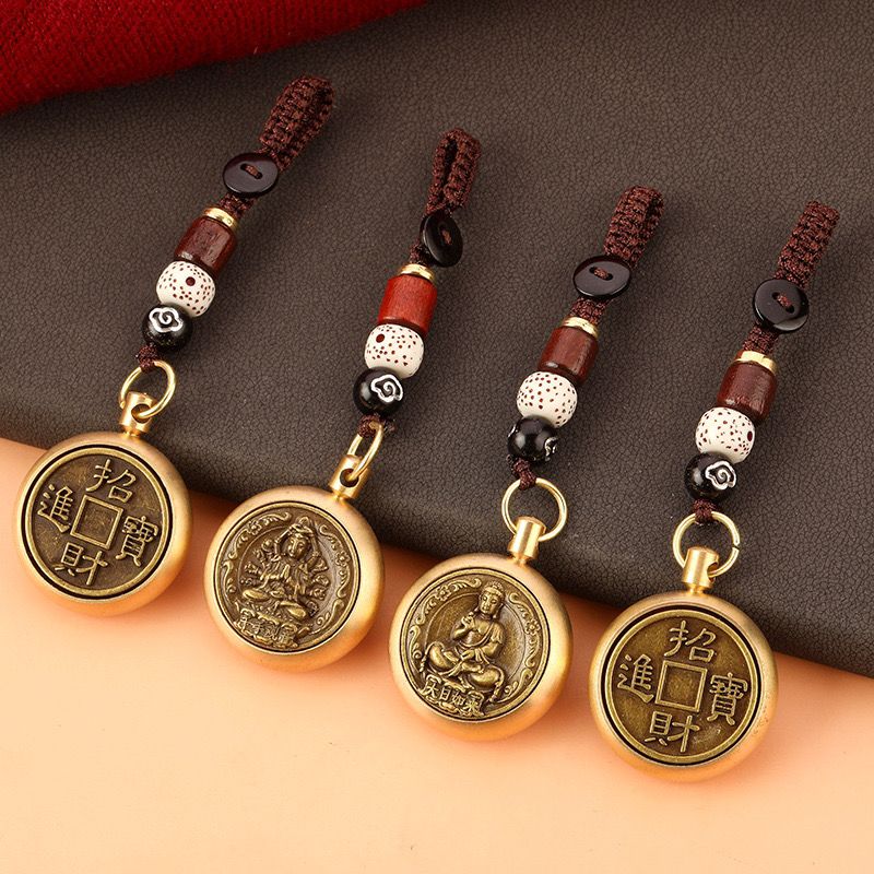 十二生肖守护神钥匙扣挂件黄铜本命佛不动明王普贤文殊汽车吊坠#