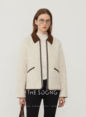 THESOONG/秋冬新款羊毛翻领撞色绒面棱格纹理服棉服外套女