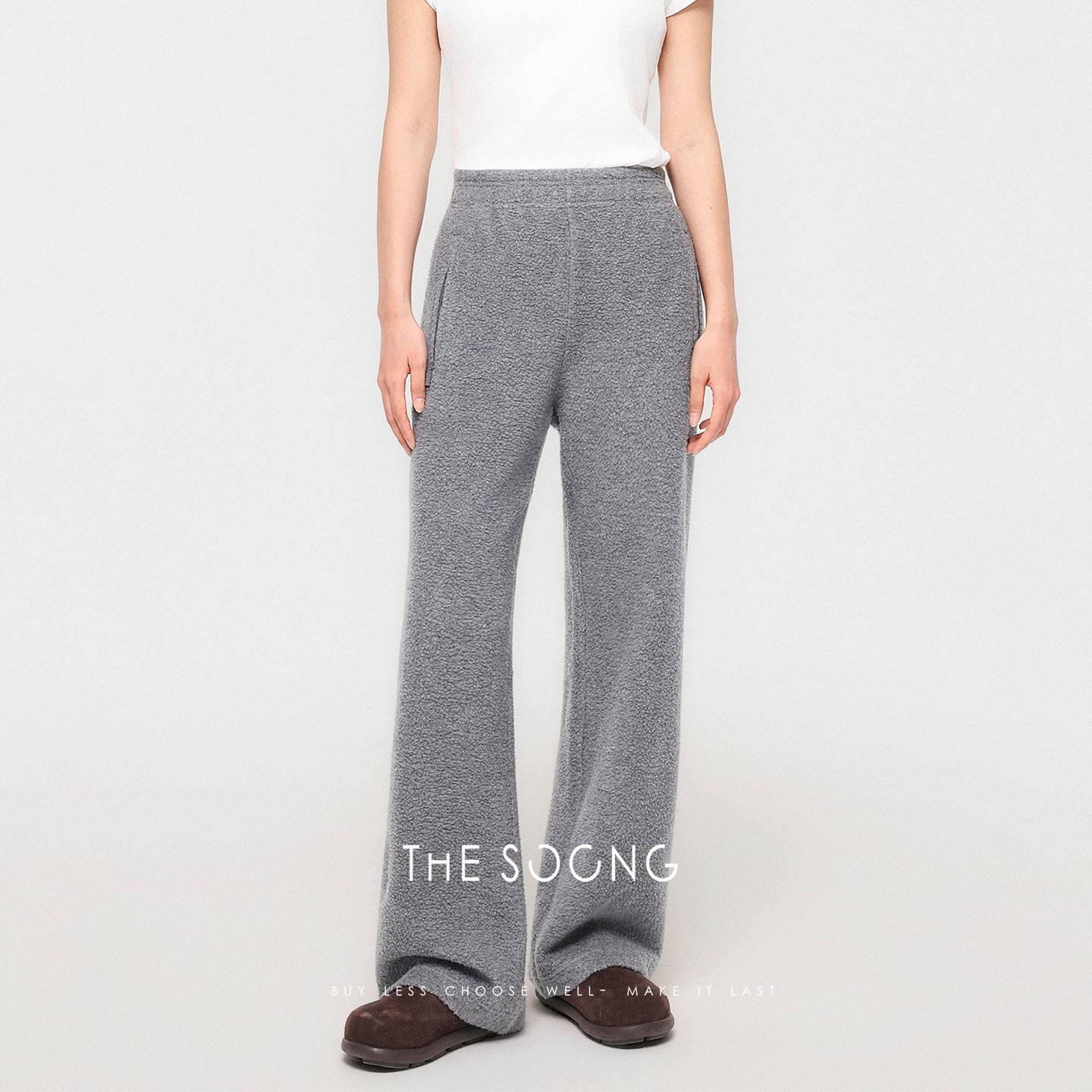 THESOONG/暖暖裤 澳洲羊毛颗粒绒双针高弹中腰休闲裤