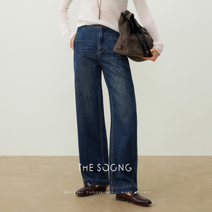 THESOONG/复古无弹弯刀牛仔裤女宽松做旧感抗皱耐磨长裤