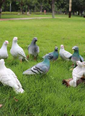 园庭居院装饰动物鸽子白鸽子摆件创意工家居道具树花脂鸟类家模型