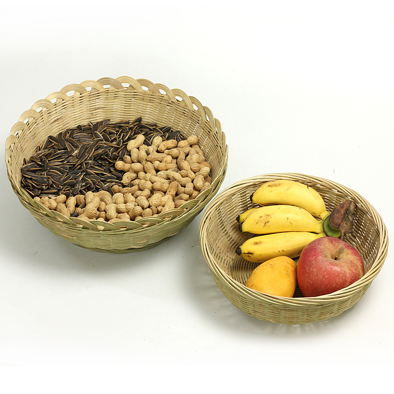 特色手工竹编水果篮家用菜篮子馒头馍糕点筐竹篓厨房花边收纳竹篮