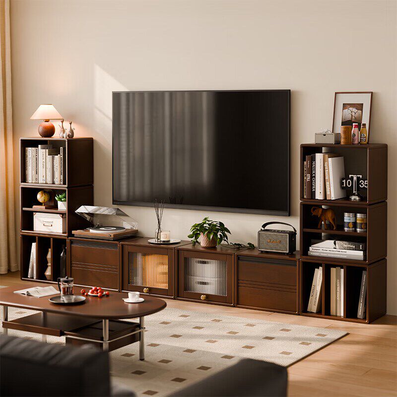 实木置物架落地书柜靠墙自由组合电视柜客厅收纳储物柜模块矮柜